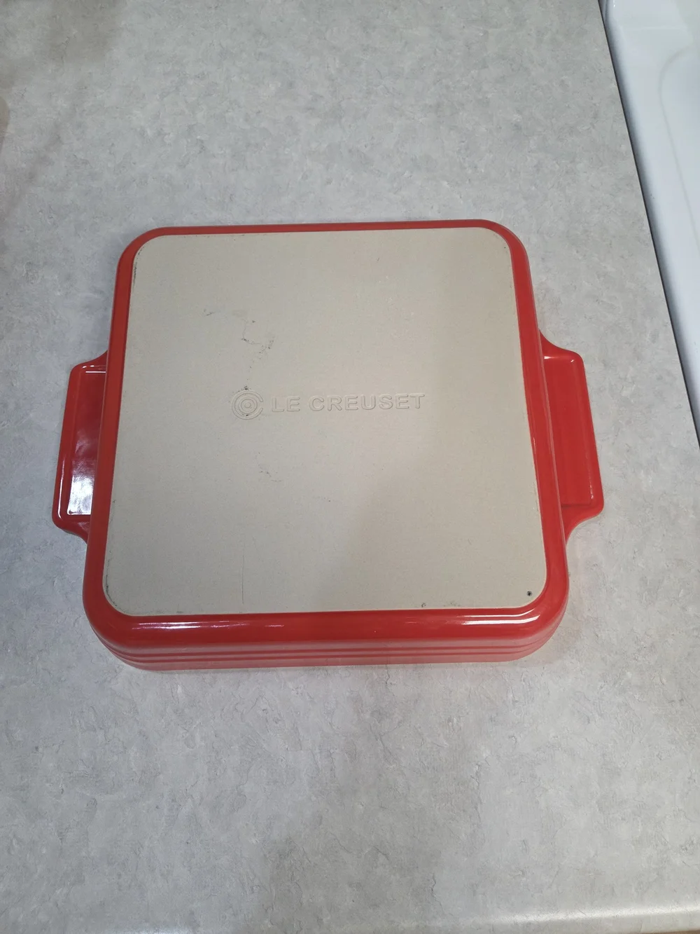 Le Creuset Square Baking Pan with Red Exterior and Cream Interior
